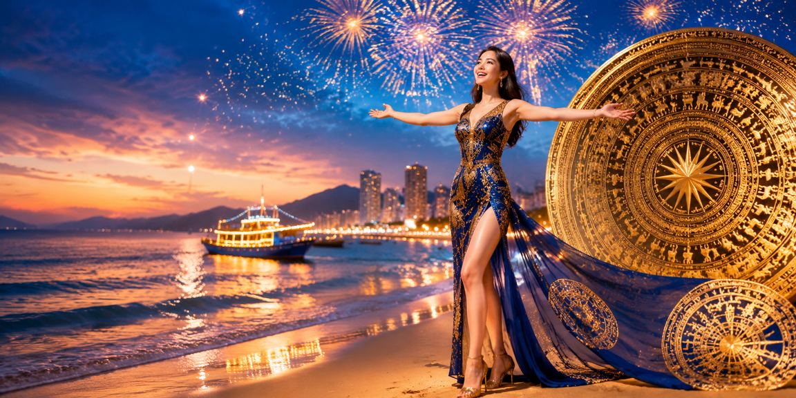 Người chơi vui vẻ nhận thưởng xổ số bên bãi biển Đà Nẵng vào buổi chiều